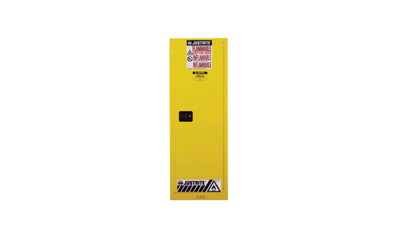 Armadietto per liquidi infiammabili a 1 anta Justrite in Acciaio, 1651mm x 591mm x 457mm, col. Colore giallo, Bloccabile