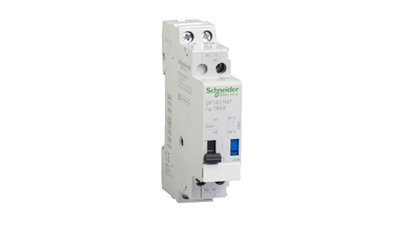 Schneider Electric GF1611 Series Solid State Relay, 16 A Load, Clip-On, 250 V ac/dc Load, 220 V ac/dc Control