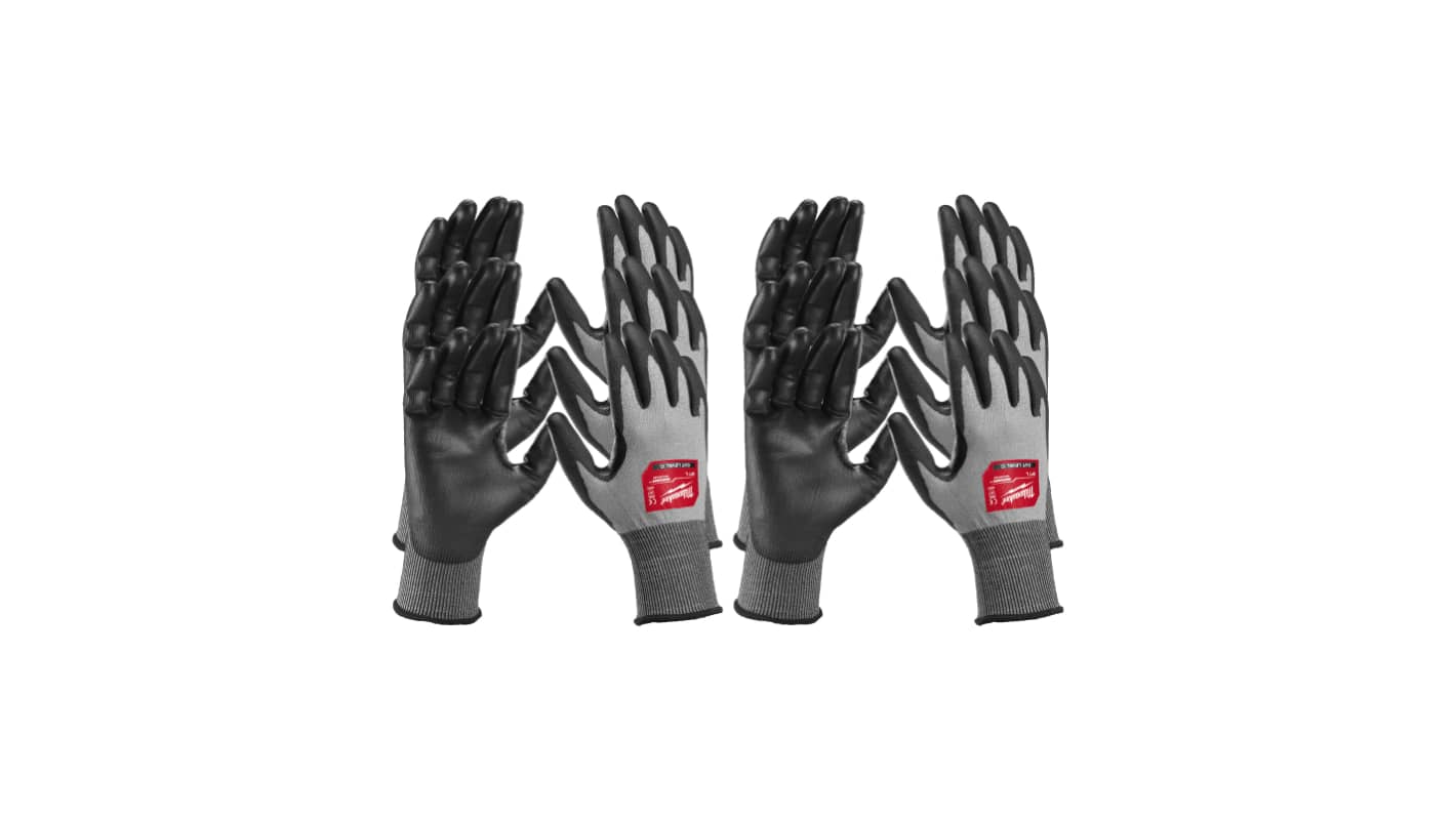 Milwaukee HI Dex Black, Grey Glass Fiber, HPPE, Nitrile, Nylon, Polyester, Spandex Cut Resistant Work Gloves, Size 11,