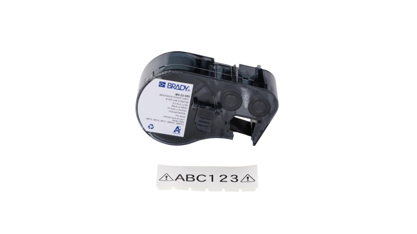Brady 1770 White Black Print Label Roll, 25.4mm Width, 76.2mm Height, 100Per Roll Qty