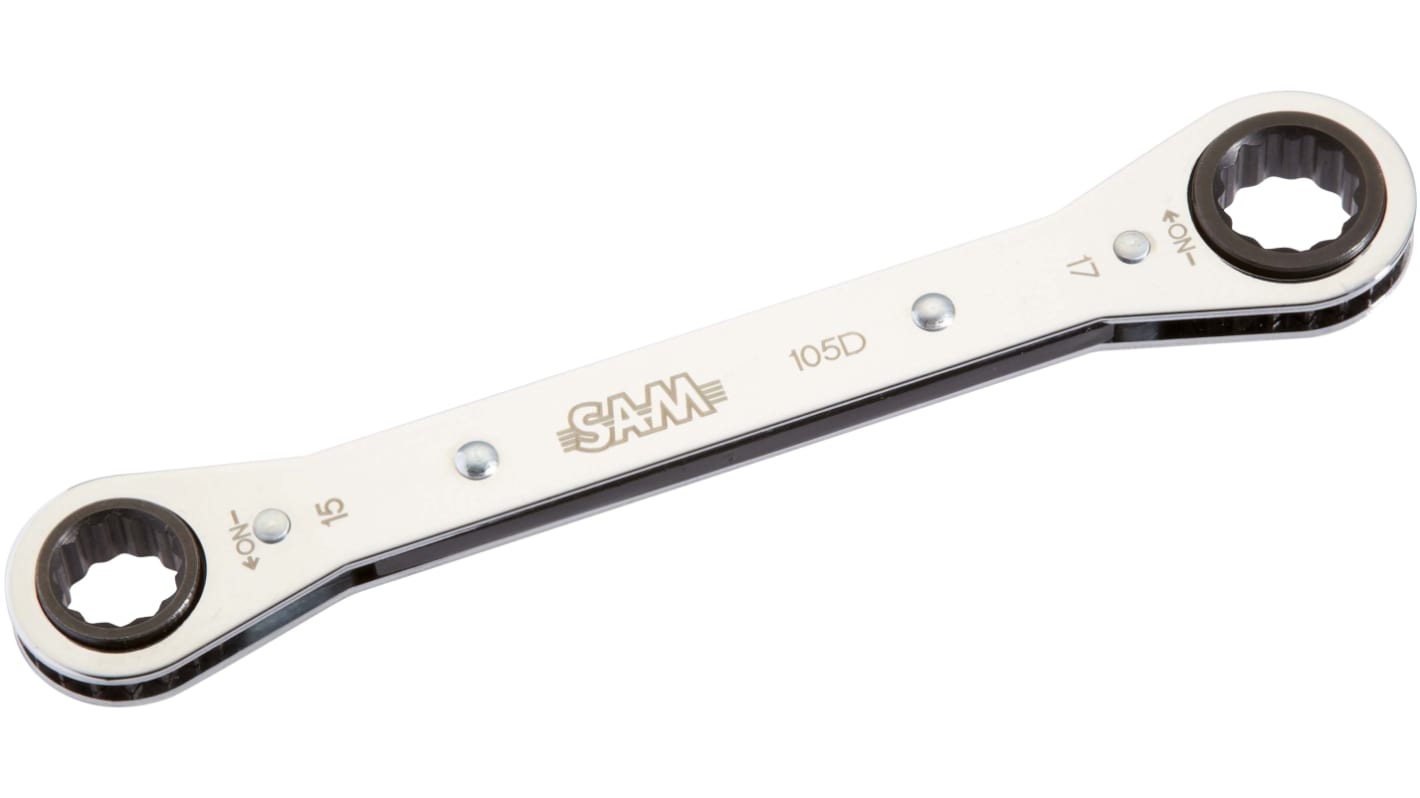 SAM 105-D Series Combination Ratchet Spanner, 19 x 21mm, Metric, Double Ended, 235 mm Overall