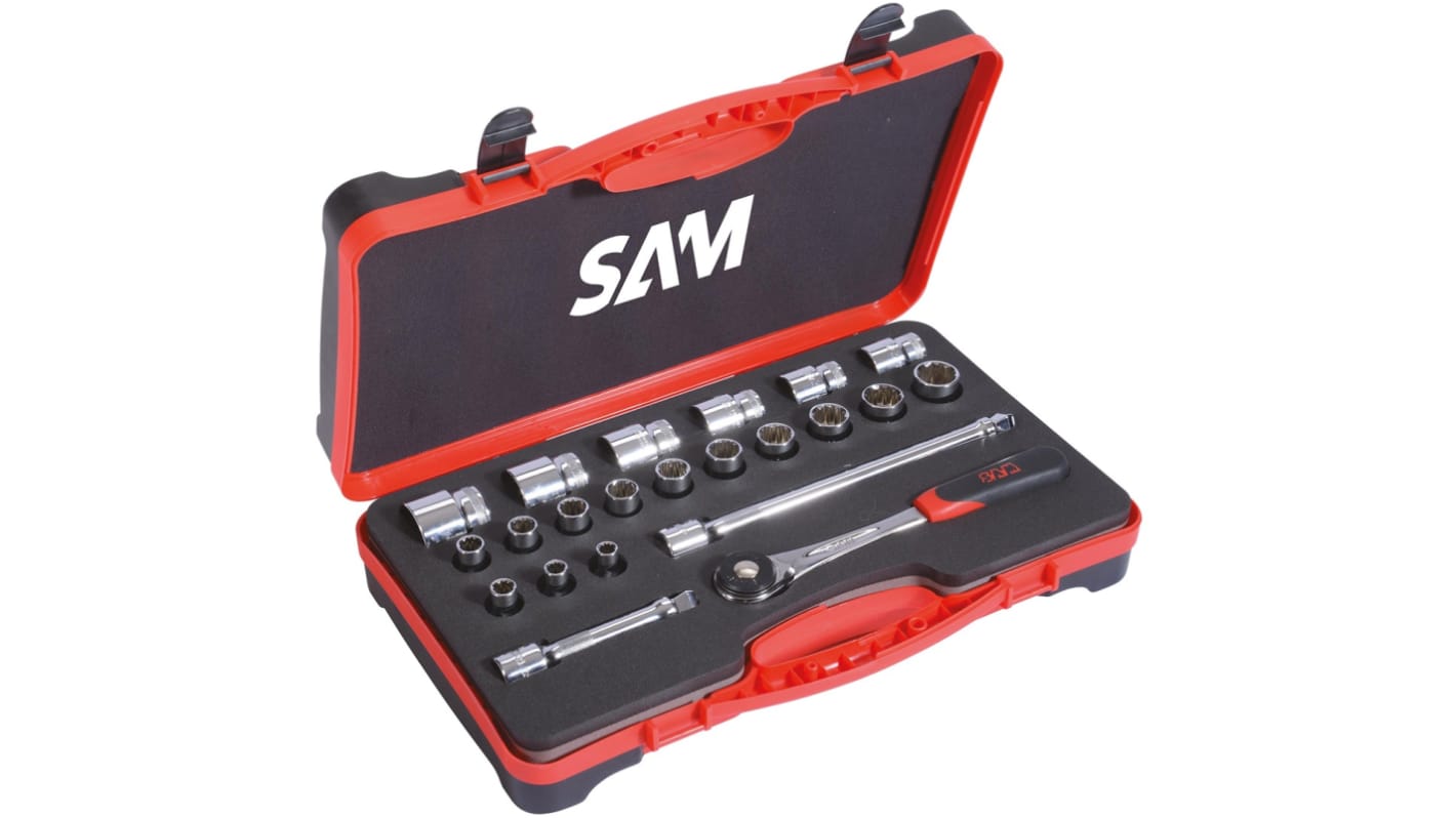 SAM 22-Piece Imperial, Metric 1/2 in Standard Socket Set with Ratchet, Square