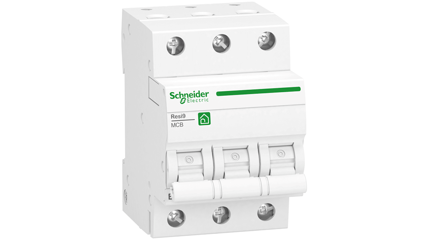 Schneider Electric Resi9 R9F2 MCB, 3P, 50A Curve B, 400V AC, 6 kA Breaking Capacity