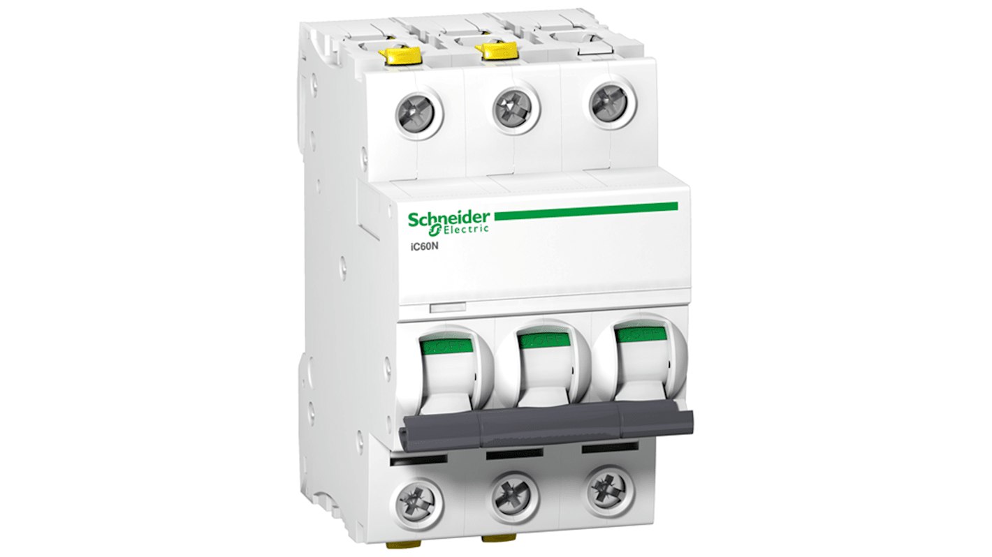 Schneider Electric Acti9 A9F0 MCB, 3P, 6A Curve B, 440V AC, 180V DC, 6 kA Breaking Capacity