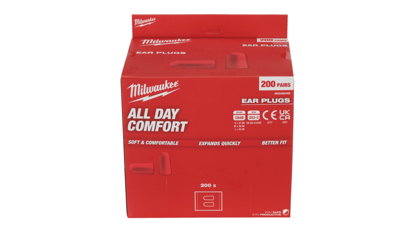 Milwaukee 49324 Series Red Pull-On Ear Plugs, 38dB Rated, 200Pair Pairs