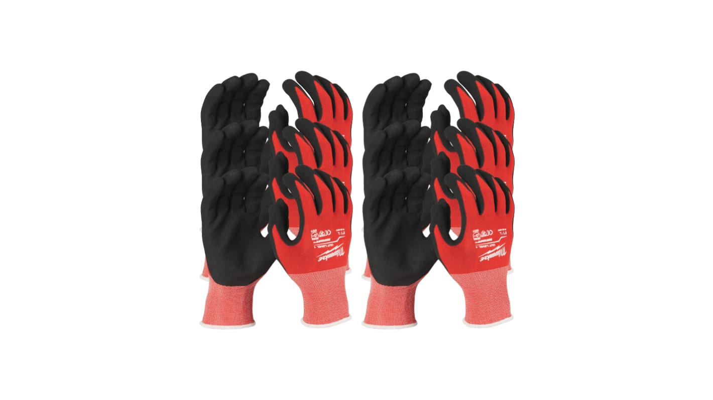 Guanti da lavoro Milwaukee CUT A, Tg. 9, L, in Nitrile, col. Nero/rosso