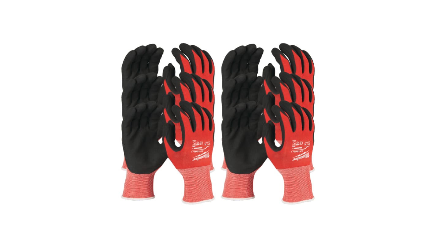 Guanti da lavoro Milwaukee CUT A, Tg. 10, XL, in Nitrile, col. Nero/rosso