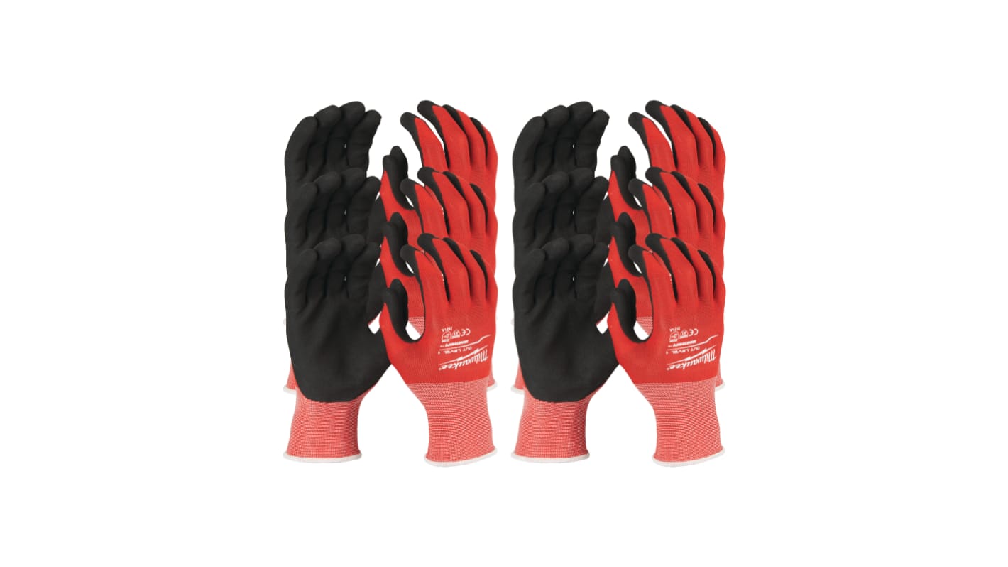 Guanti da lavoro Milwaukee CUT A, Tg. 11, XXL, in Nitrile, col. Nero/rosso