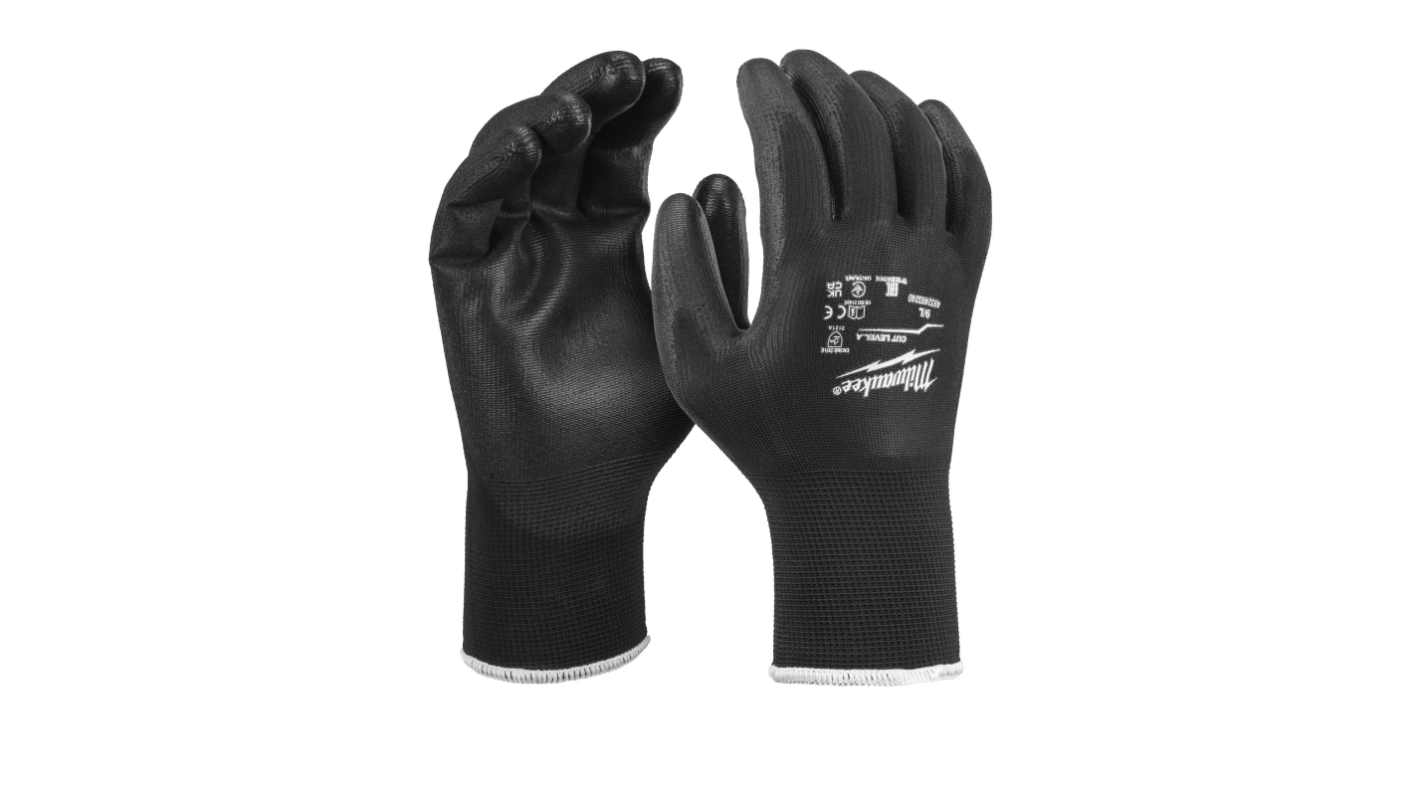 Milwaukee General Black Polyester Breathable Work Gloves, Size 11, XXL, Polyurethane Coating