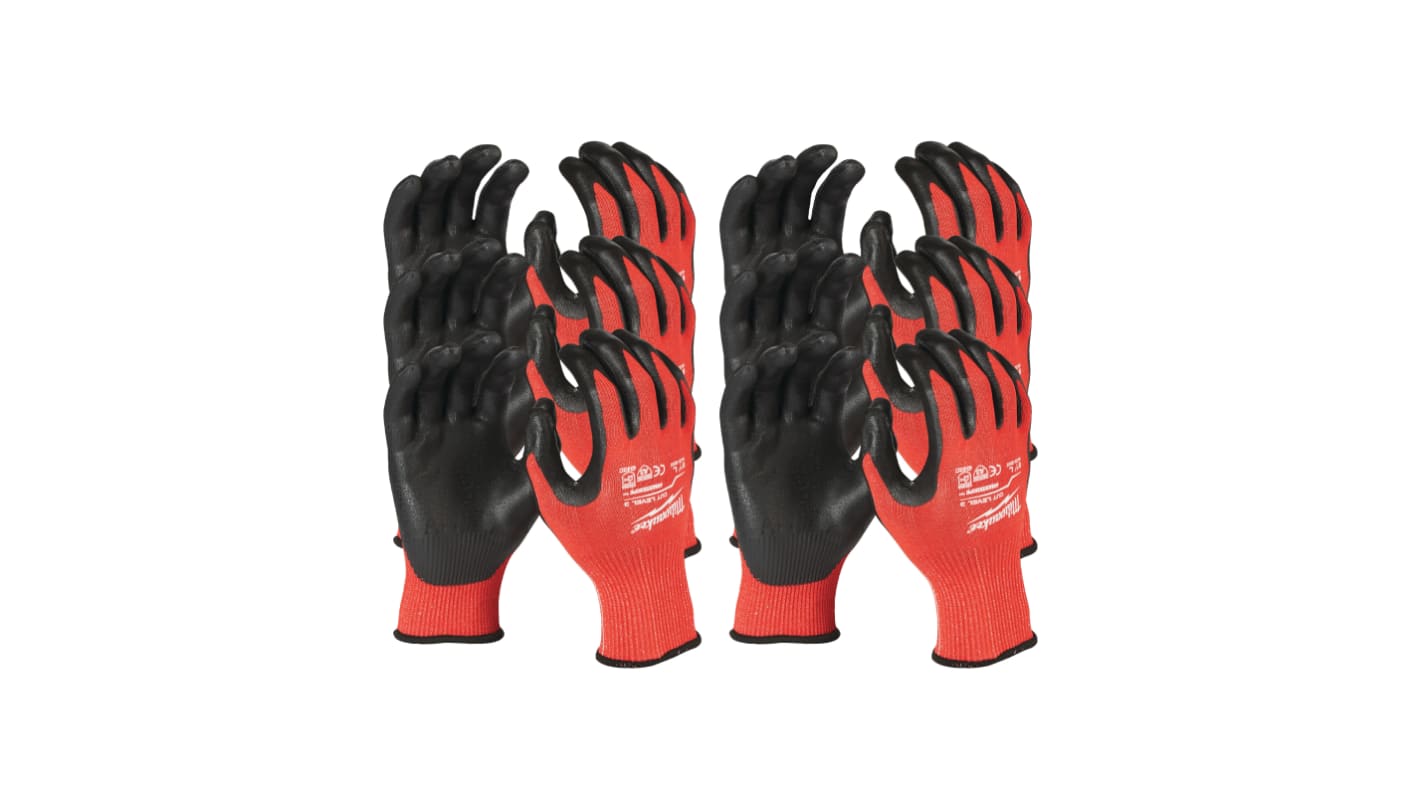Guanti da lavoro Milwaukee CUT C, Tg. 10, XL, in Nitrile, col. Nero/rosso