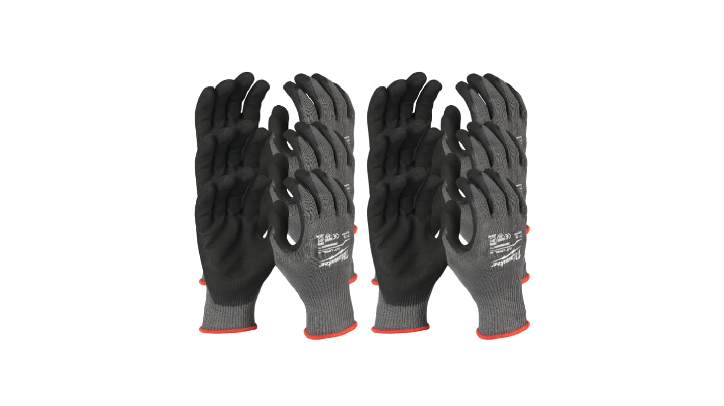 Milwaukee CUT E Black, Grey Nitrile Cut Resistant Work Gloves, Size 8, M, Nitrile Coating