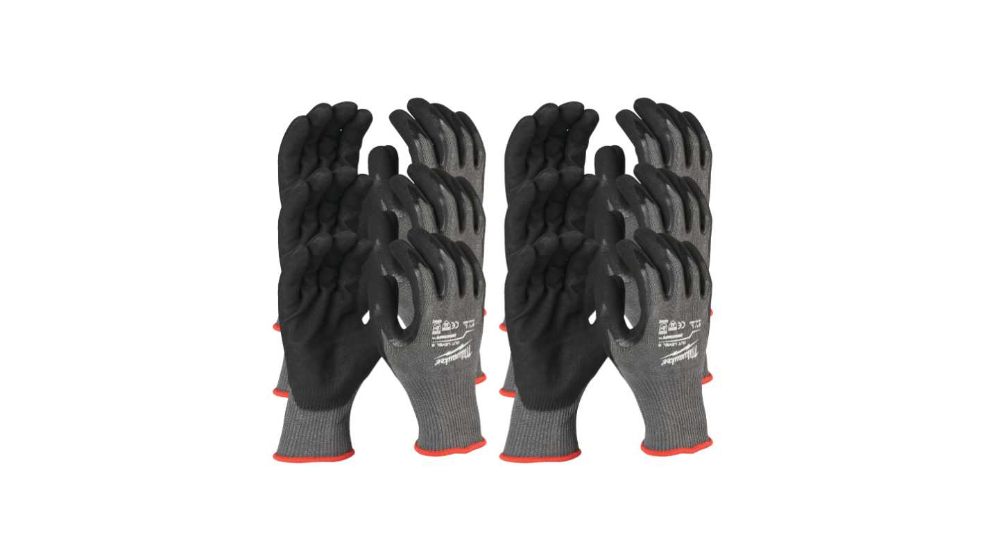 Milwaukee CUT E Black, Grey Nitrile Cut Resistant Work Gloves, Size 10, XL, Nitrile Coating