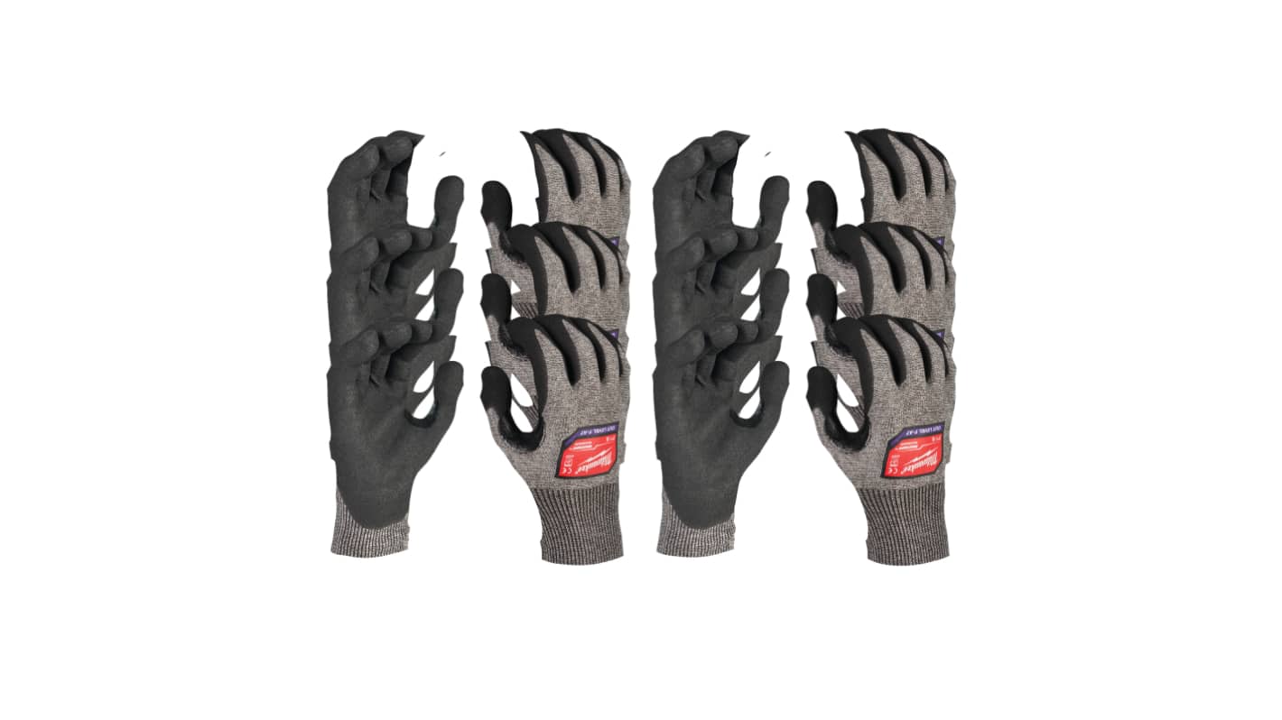 Milwaukee High Cut F Black, Grey Nitrile Cut Resistant Work Gloves, Size 10, XL, Nitrile Coating