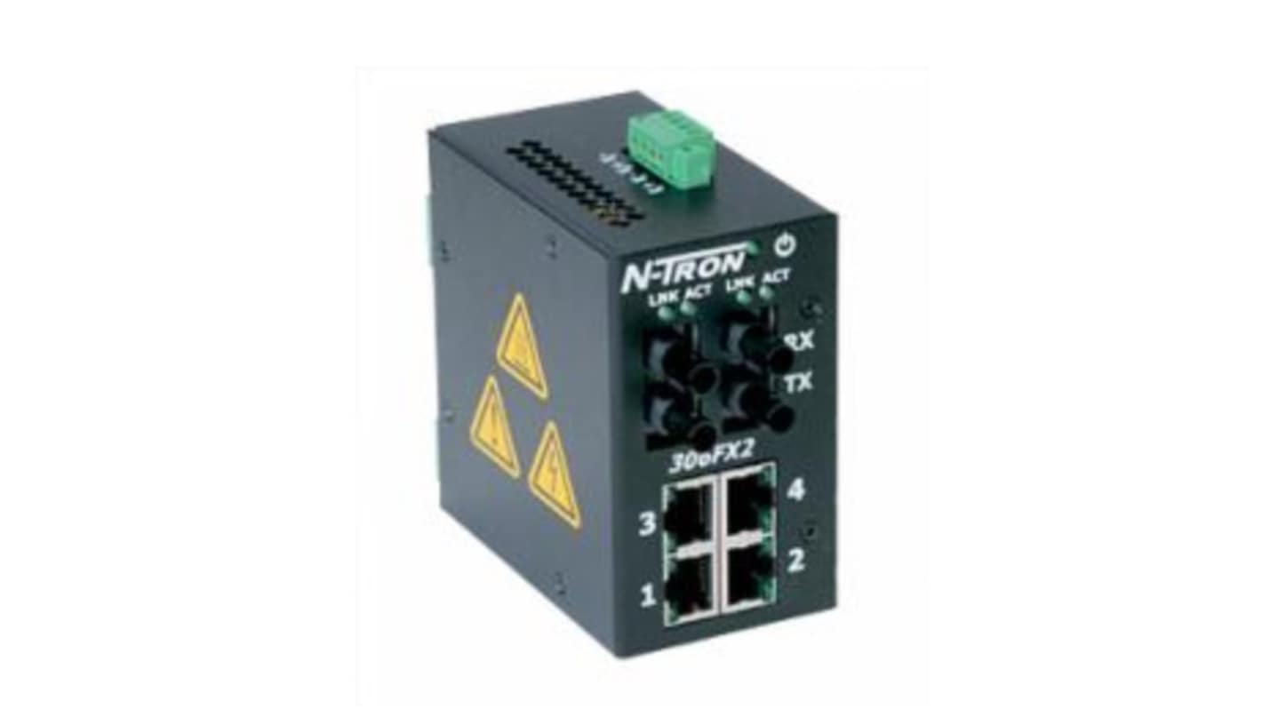 Red Lion FX2 Series DIN Rail Mount Ethernet Switch, 4 RJ45 Ports, 10/100Mbit/s Transmission, 10 → 30V dc