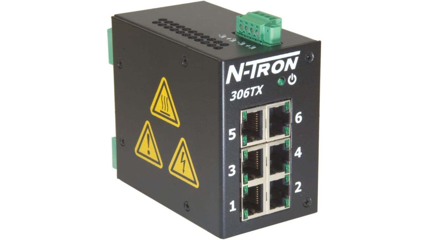 Red Lion TX Series DIN Rail Mount Ethernet Switch, 6 RJ45 Ports, 10/100Mbit/s Transmission, 10 → 30V dc