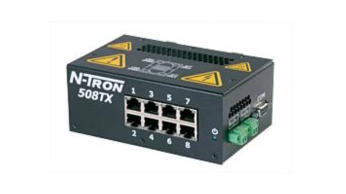 Red Lion TX Series DIN Rail Mount Ethernet Switch, 8 RJ45 Ports, 10/100Mbit/s Transmission, 10 → 30V dc