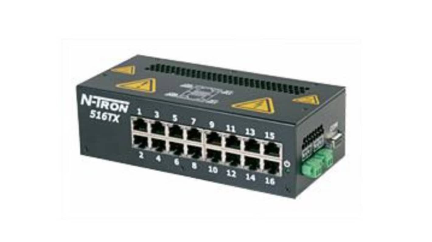 Red Lion TX Series DIN Rail Mount Ethernet Switch, 16 RJ45 Ports, 10/100Mbit/s Transmission, 10 → 30V dc
