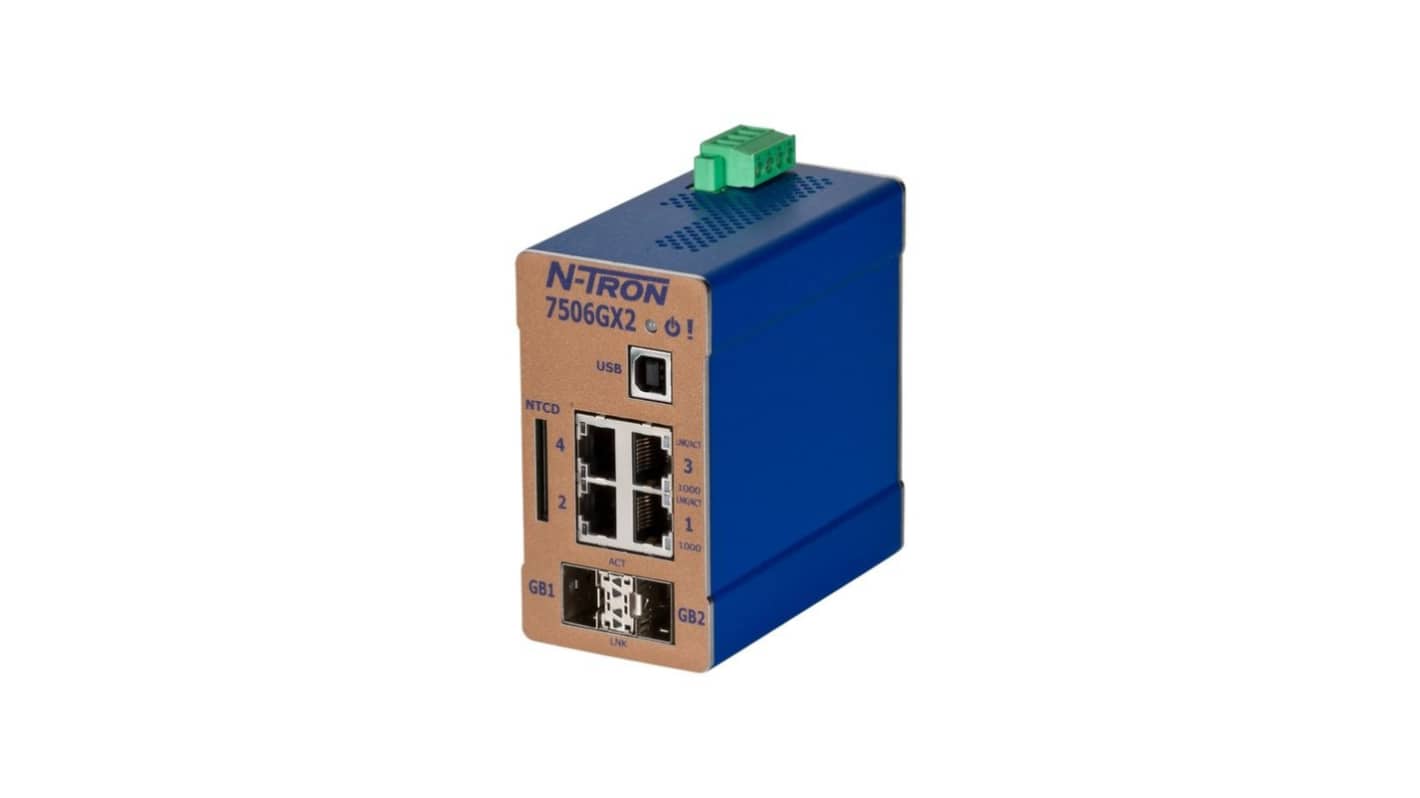 Red Lion GX2 Series DIN Rail Mount Ethernet Switch, 4 RJ45 Ports, 10/100/1000Mbit/s Transmission, 10 → 49V dc