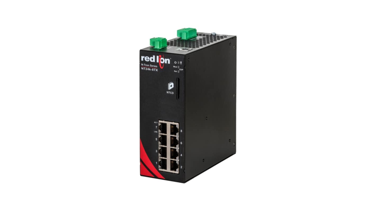 Red Lion NT24K Series DIN Rail Mount Ethernet Switch, 8 RJ45 Ports, 10/100/1000Mbit/s Transmission, 10 → 49V dc