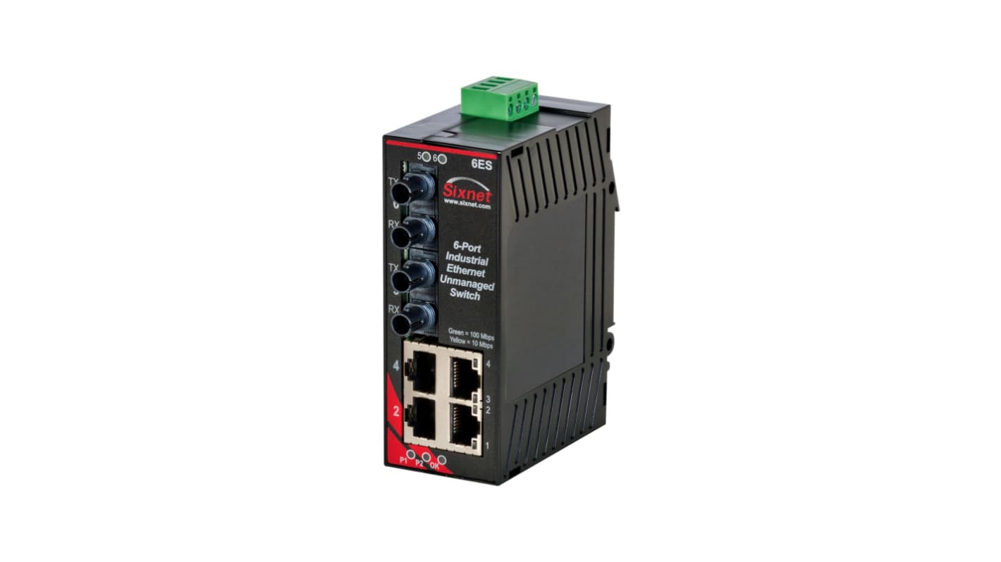 Red Lion SL-6ES Series Panel Mount Ethernet Switch, 4 RJ45 Ports, 10/100Mbit/s Transmission, 10 → 30V dc
