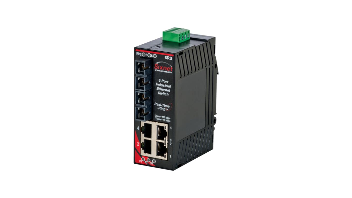 Red Lion SL-6RS Series DIN Rail Mount Ethernet Switch, 4 RJ45 Ports, 10/100Mbit/s Transmission, 10 → 30V dc