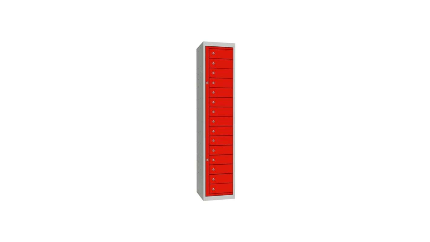 RS PRO 15 Door No Steel Light Grey, Red Storage Locker, 1778 mm x 381 mm x 457mm
