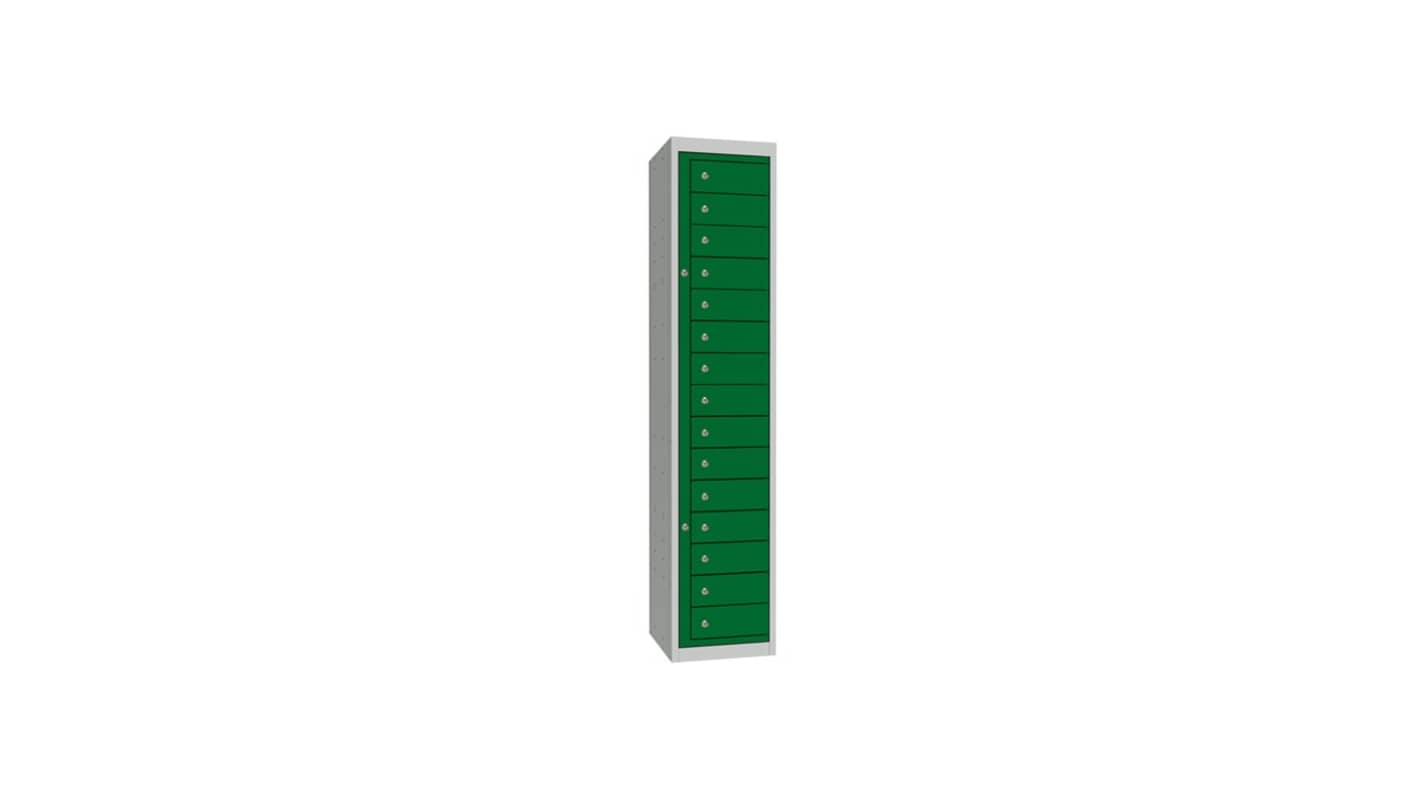 RS PRO 15 Door No Steel Green, Light Grey Storage Locker, 1778 mm x 381 mm x 457mm