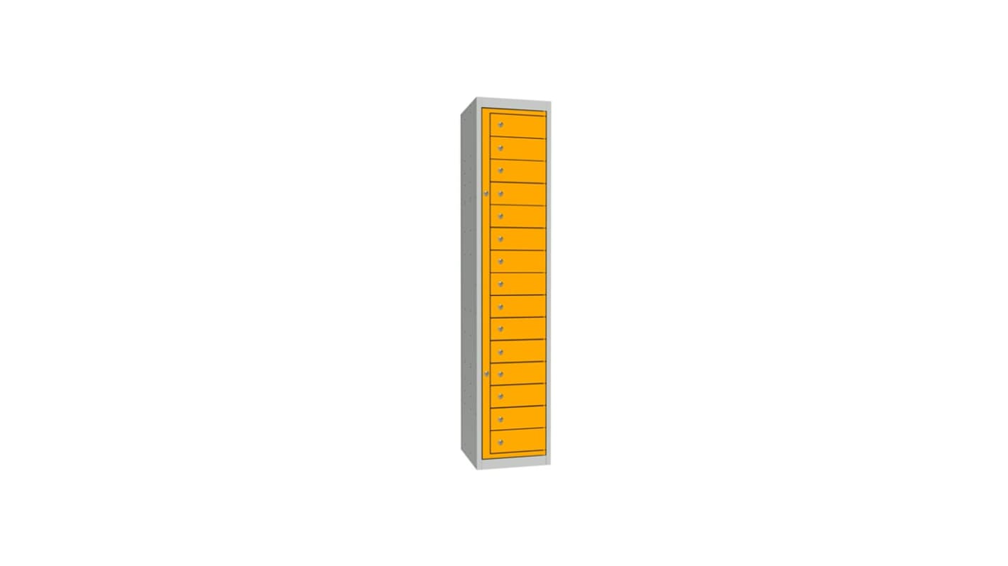 RS PRO 15 Door No Steel Light Grey, Yellow Storage Locker, 1778 mm x 381 mm x 457mm