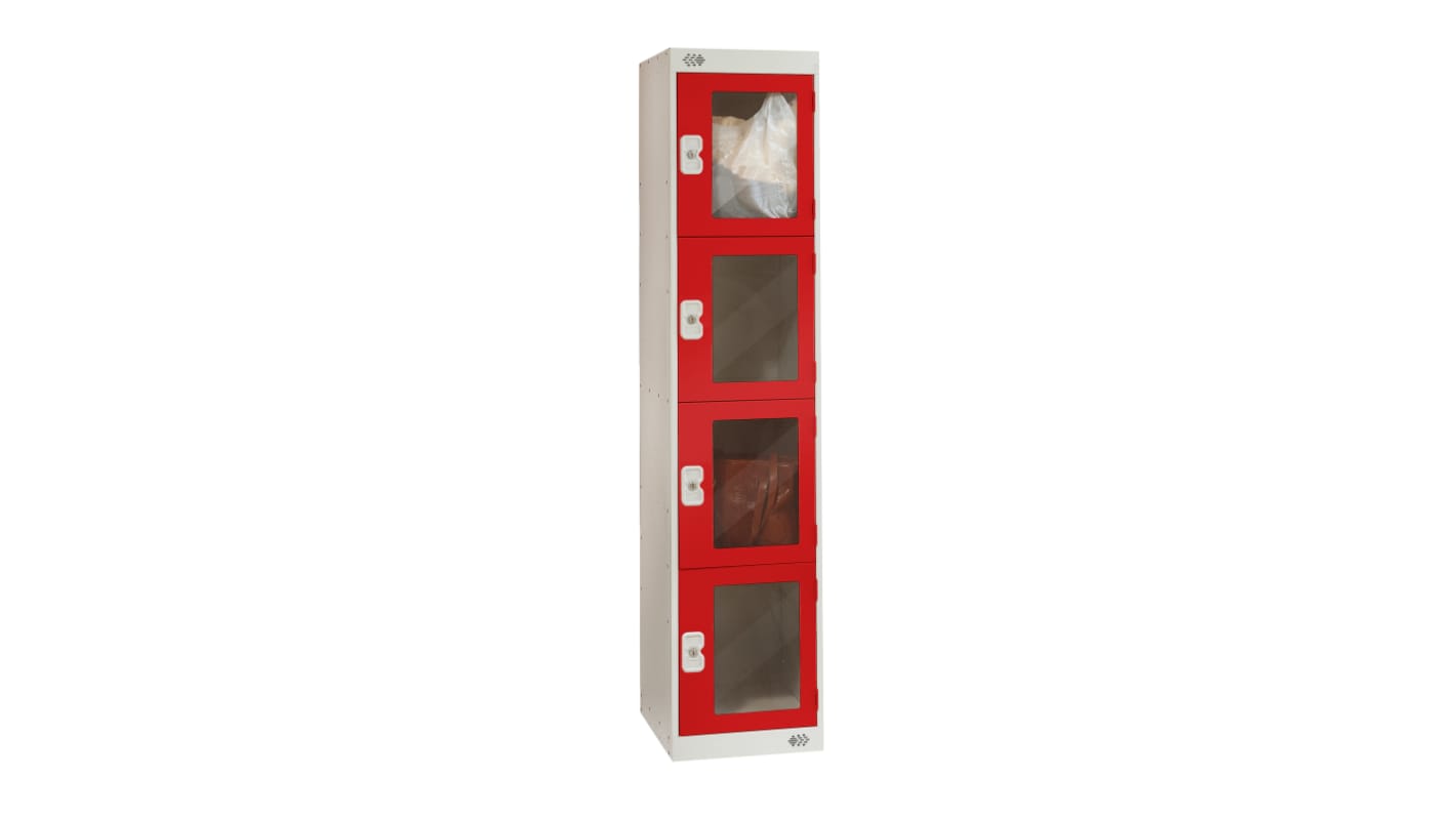 RS PRO 4 Door No Steel Light Grey, Red Storage Locker, 1800 mm x 450 mm x 450mm