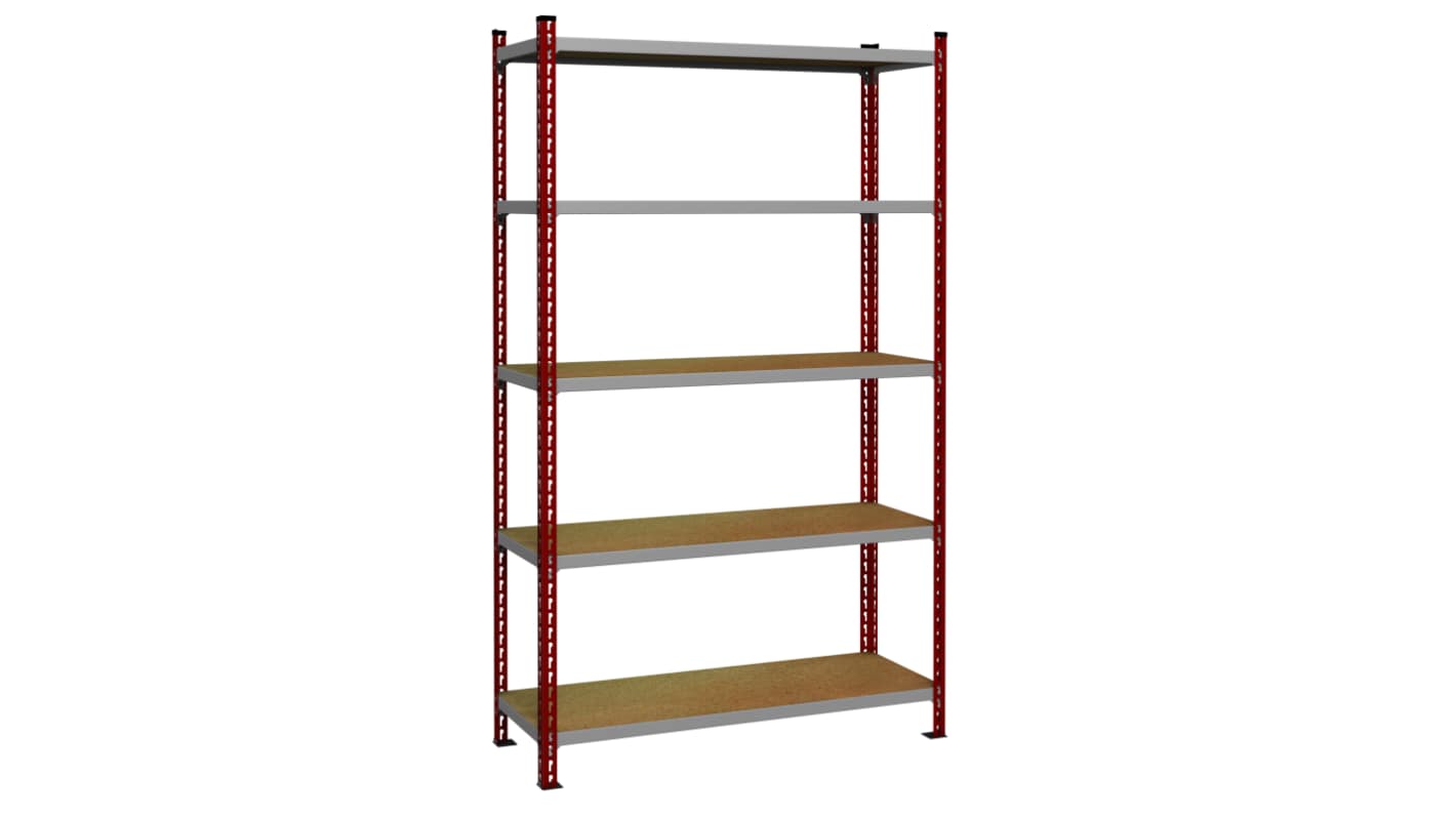 Estantería modular RS PRO Rojo, con 5 baldas, 1980mm x 1200mm x 300mm, 360kg de carga