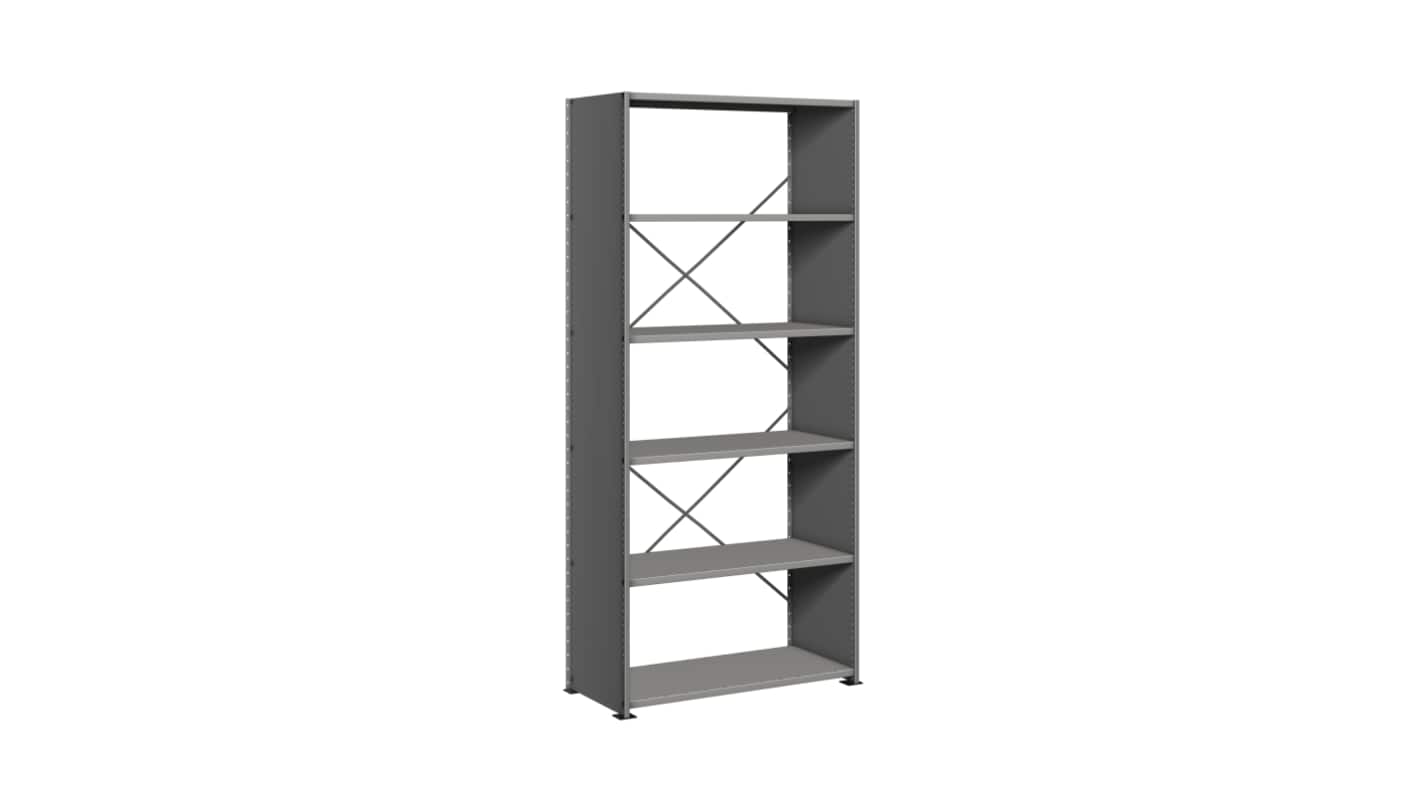 System półek, kolor Jasnoszary, 6-poziomowy, materiał: Stal, 1850mm x 1000mm, 300mm, RS PRO