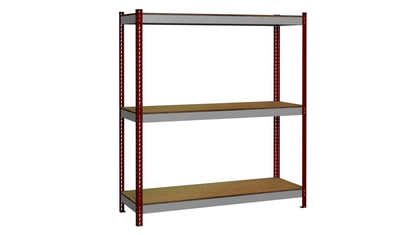 Estantería modular RS PRO Rojo, con 3 baldas, 1980mm x 2400mm x 600mm, 650kg de carga