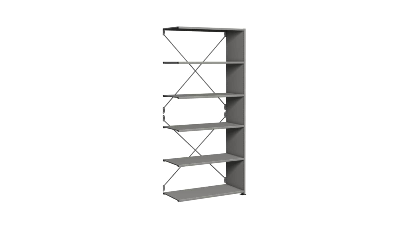 Estantería modular RS PRO Gris claro de Acero, con 6 baldas, 1850mm x 1000mm x 300mm