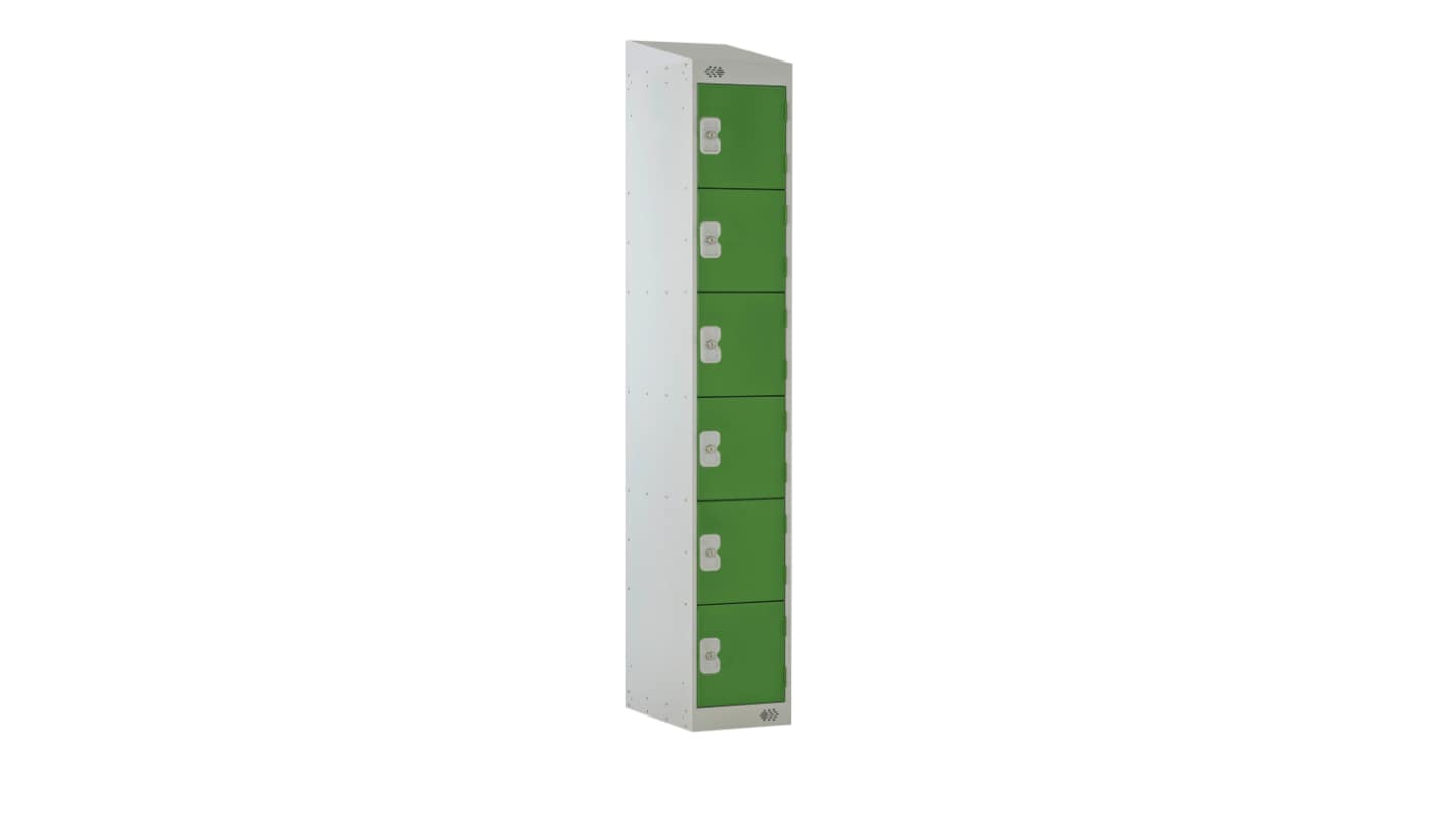 RS PRO 6 Door Vented Green Locker, 1800 mm x 300 mm x 450mm
