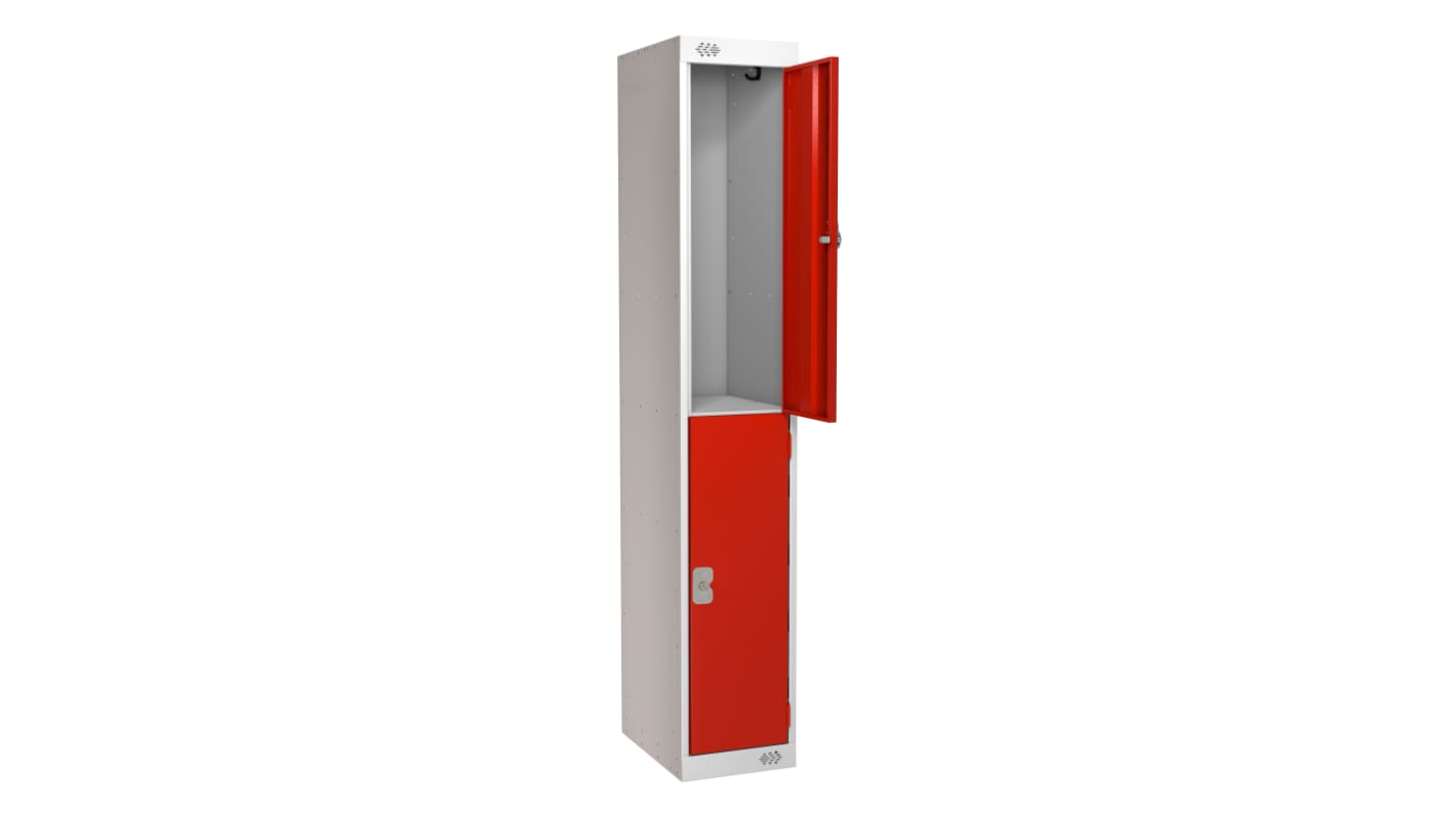 RS PRO Schließfach, Türanzahl: 2 Stahl, Hellgrau, Rot, 1800 mm x 300 mm x 380mm