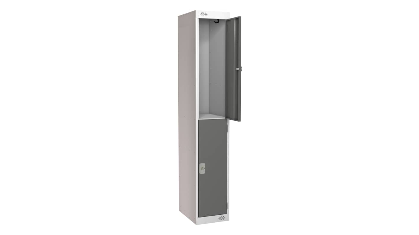 RS PRO Schließfach, Türanzahl: 2 Stahl, Dunkelgrau, Hellgrau, 1800 mm x 300 mm x 380mm