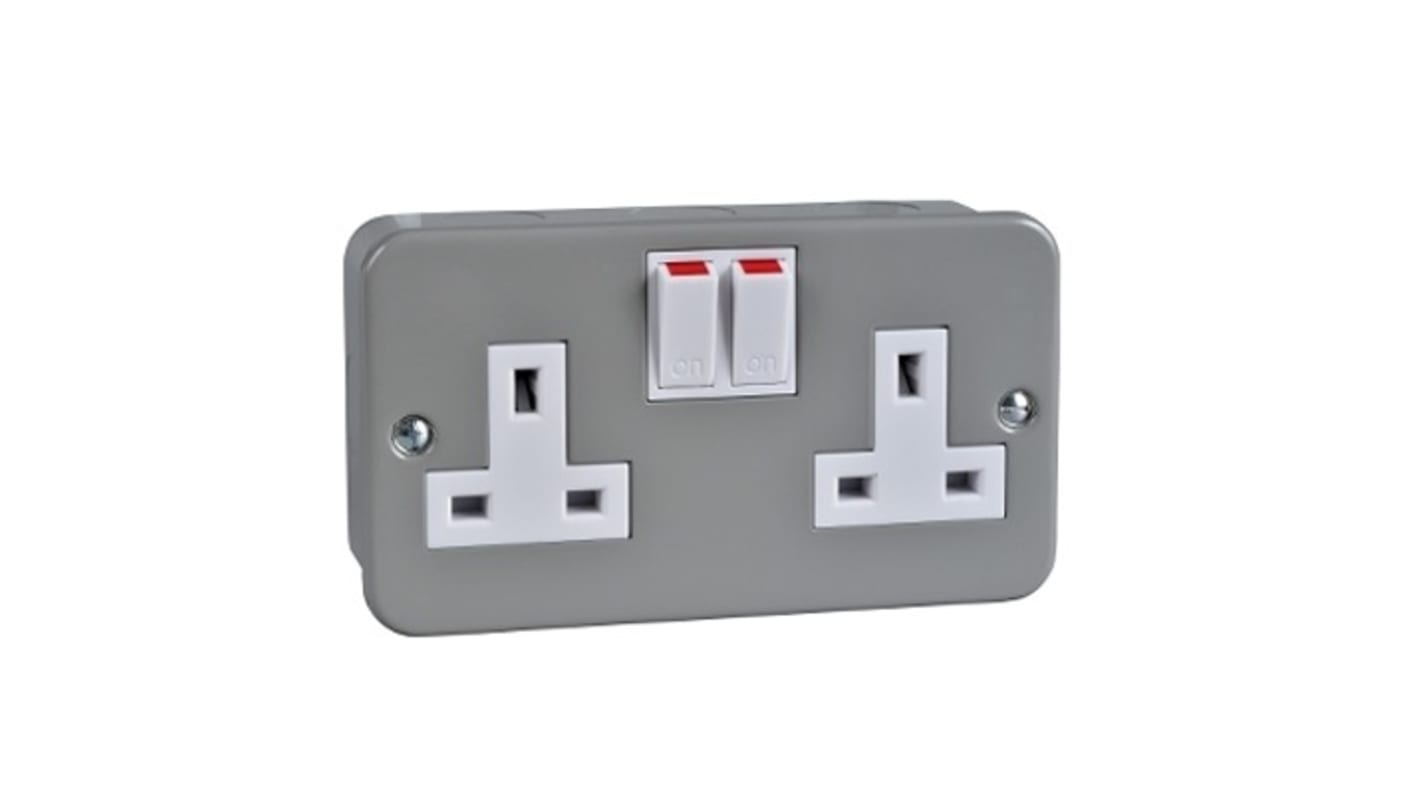 Schneider Electric GMC132 Steckdose mit Schalter BS 1363 Schraubmontage 2-fach Innenbereich Grau, 1-polig / 13A