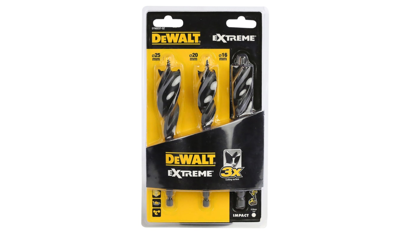 Tri Flute Wood Drill Bit Set 3 Pcs