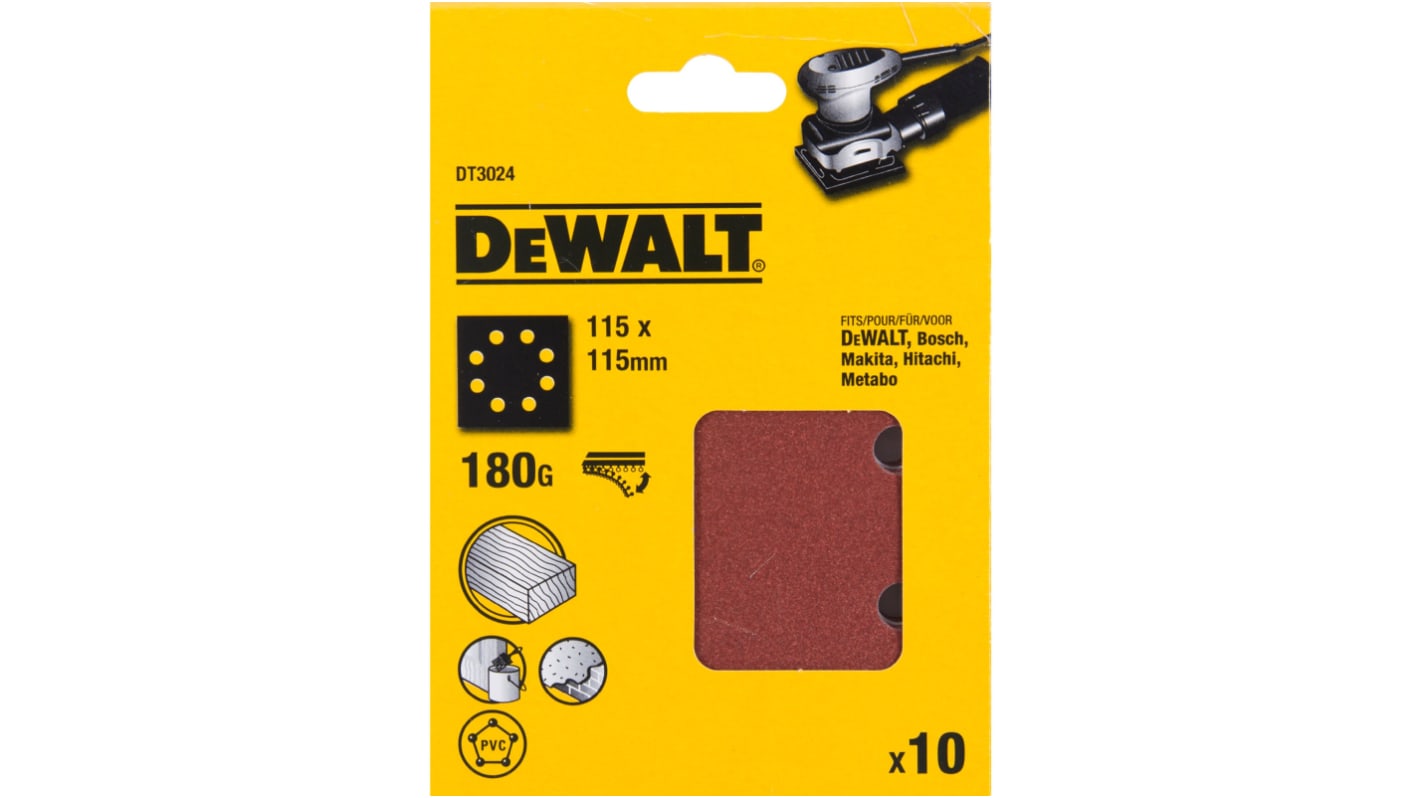 Papel de lija de Resina DeWALT, grano 180, dimensiones: 115mm x 115mm