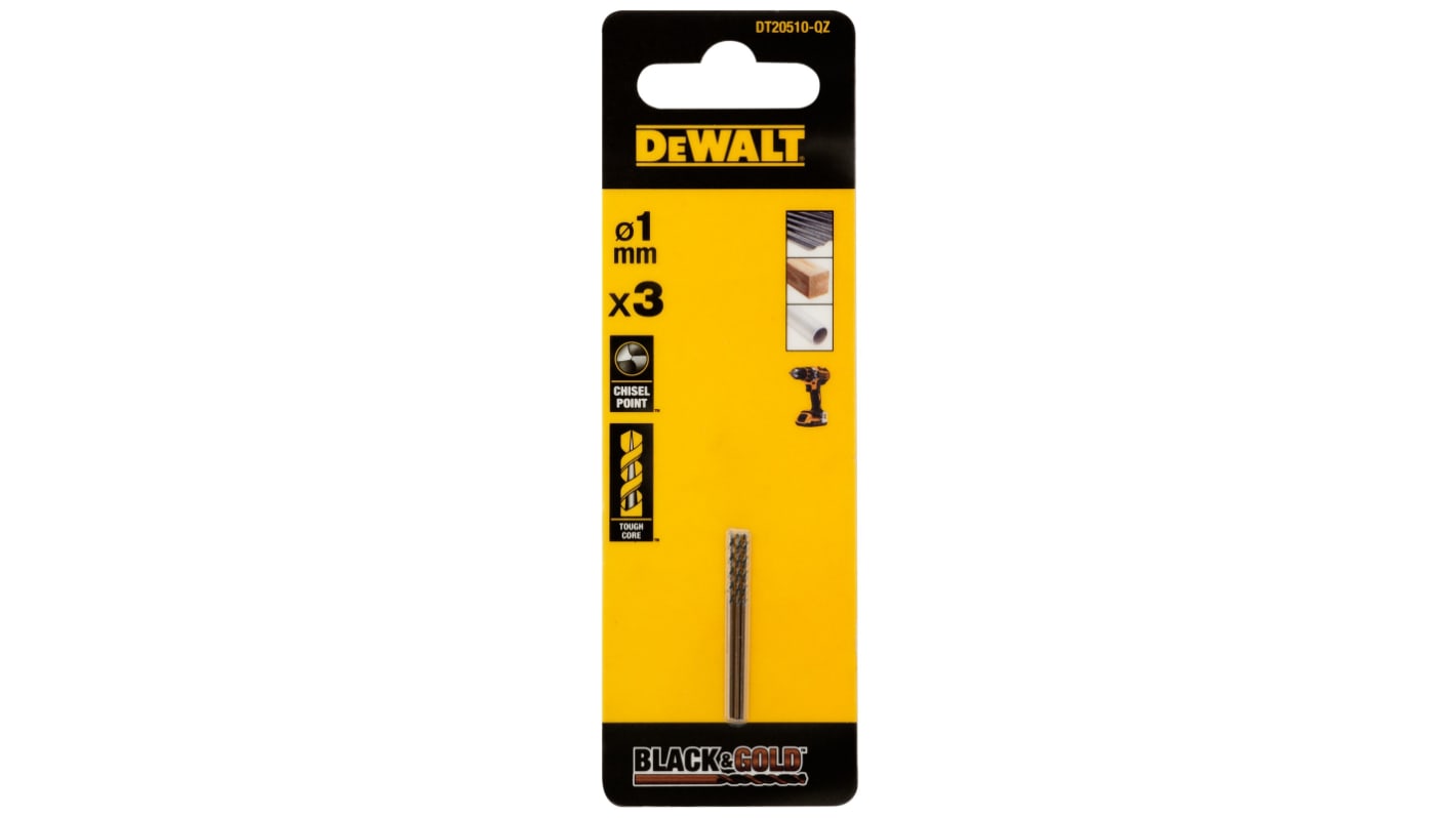 DeWALT DT205 Series HSS Twist Drill Bit for Metal, 1mm Diameter