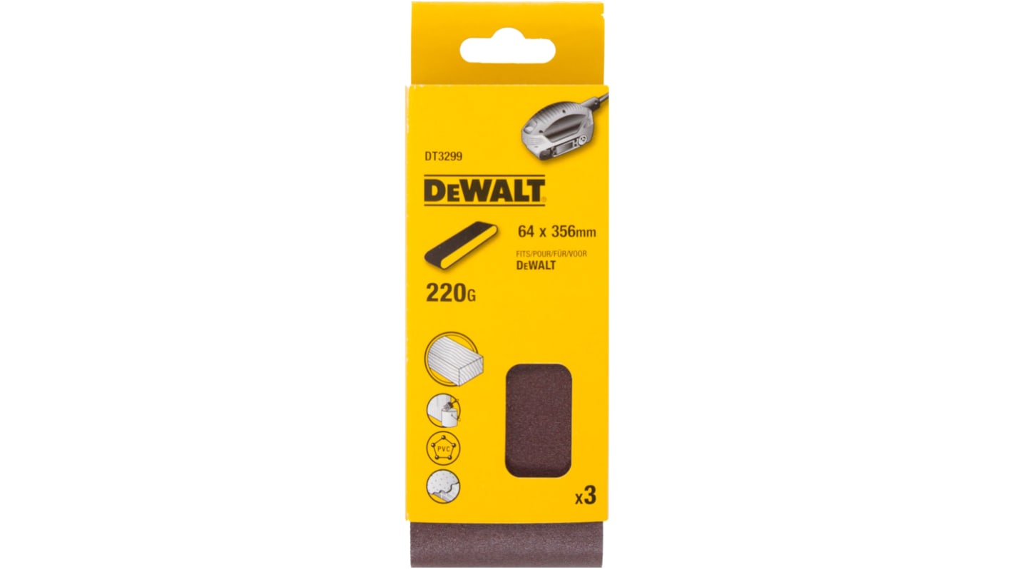 Banda de lijado de Óxido de Aluminio DeWALT, grano 220, dimensiones: 356mm x 64mm