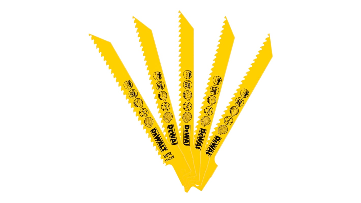 DeWALT, 6 Teeth Per Inch Wood 152mm Cutting Length Reciprocating Saw Blade, Pack of 5