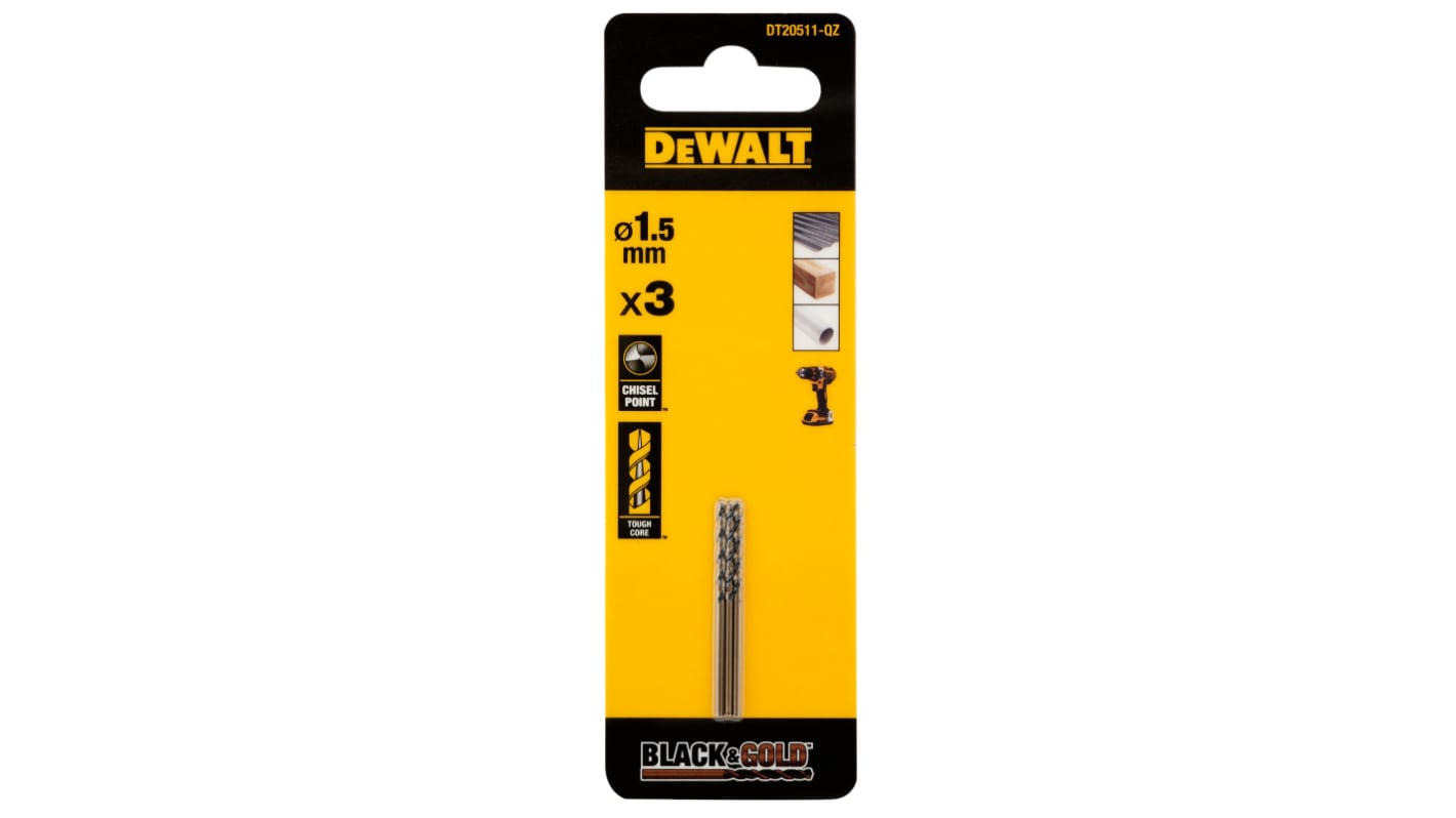 DeWALT DT205 Series HSS Twist Drill Bit for Metal, 1.5mm Diameter