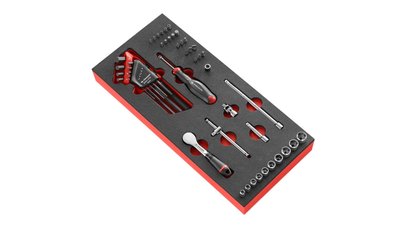 Facom 46-Piece Imperial 1/4 in Bit Socket Set with Ratchet, 6 point, Phillips Bit, Pozidriv Bit, Resistorx, Slotted Bit