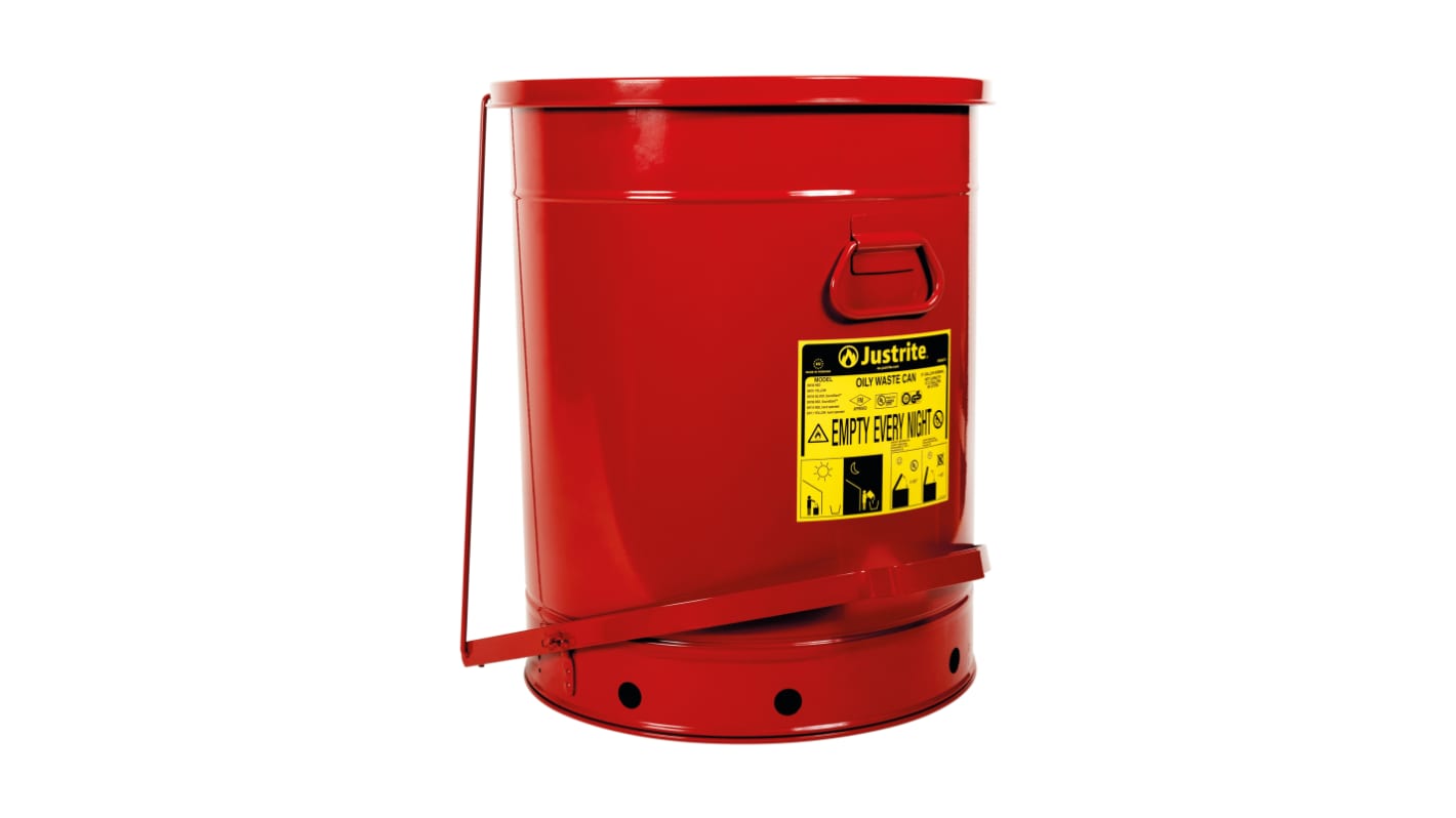 Justrite Safety Cans 80L Red Pedal Steel Oily Waste Can