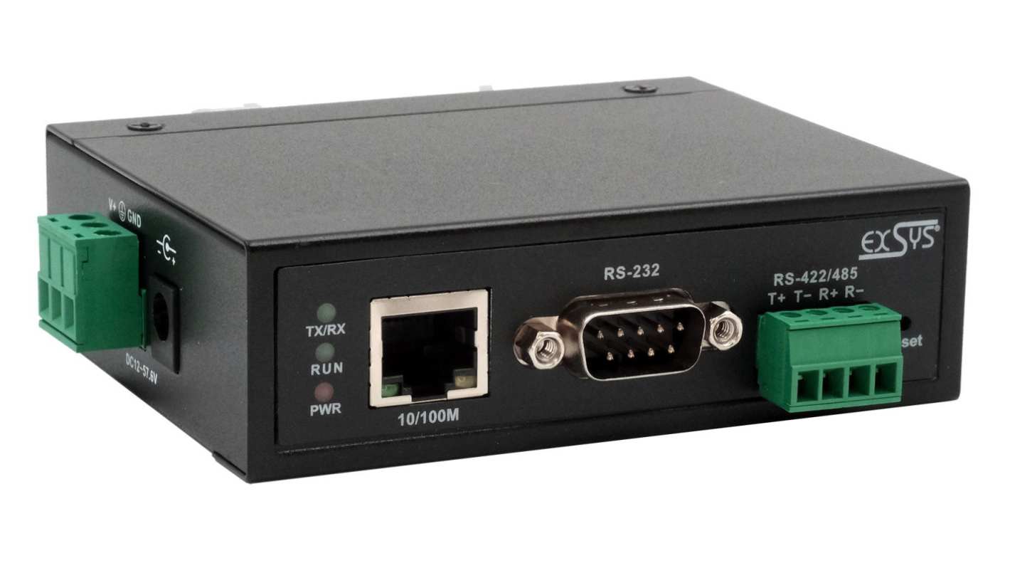 Exsys Serial Device Server, 1 Ethernet Port, 1 Serial Port, RS232, RS422, RS485 Interface, 921.6kbps Baud Rate