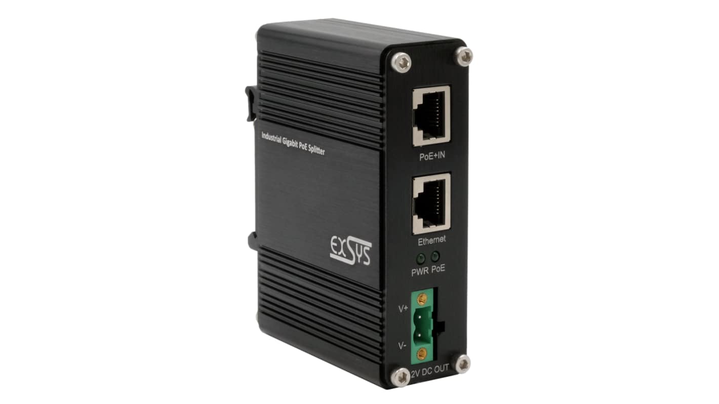 Exsys 2 Port PoE Injector and Splitter Set, 12V dc Output, 20W