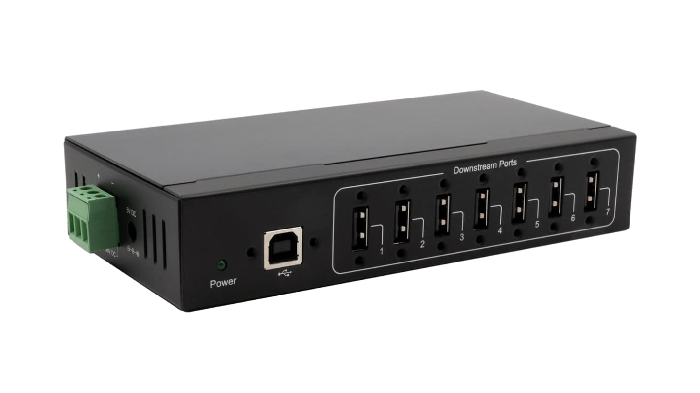 Exsys 7 Port USB 2.0 USB A, USB B  Hub, Terminal Connector Powered, 158 x 80.70 x 32.20mm