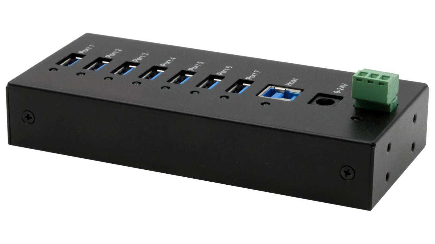 Exsys 7 Port USB 3.2 USB A, USB B  Hub, Terminal Connector Powered, 135 x 60 x 24mm