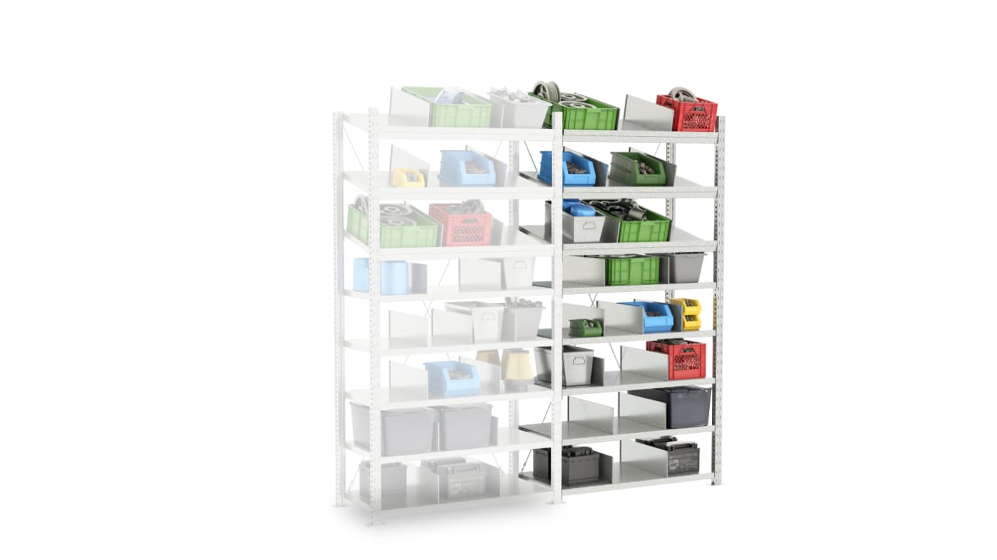 Manorga RAL 7040 4 Shelf Sheet Steel Galvanised Storage Rack System Shelving System, 2000mm x 1000mm, 500mm, 3000kg Load